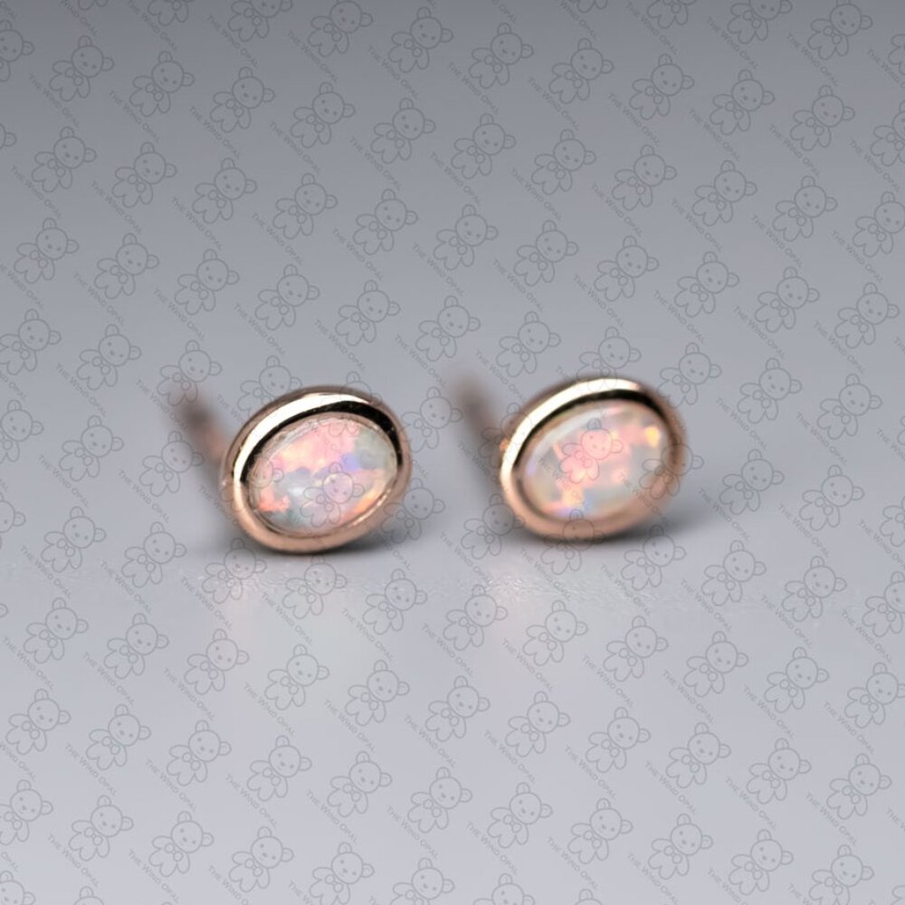 14K Rose Gold Small Oval Australian Solid Opal Stud Earrings